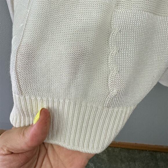 Vintage 90s Tulliano Ivory Knit Sweater Size XL Crew Neck Pullover Checkerboard - Picture 7 of 9